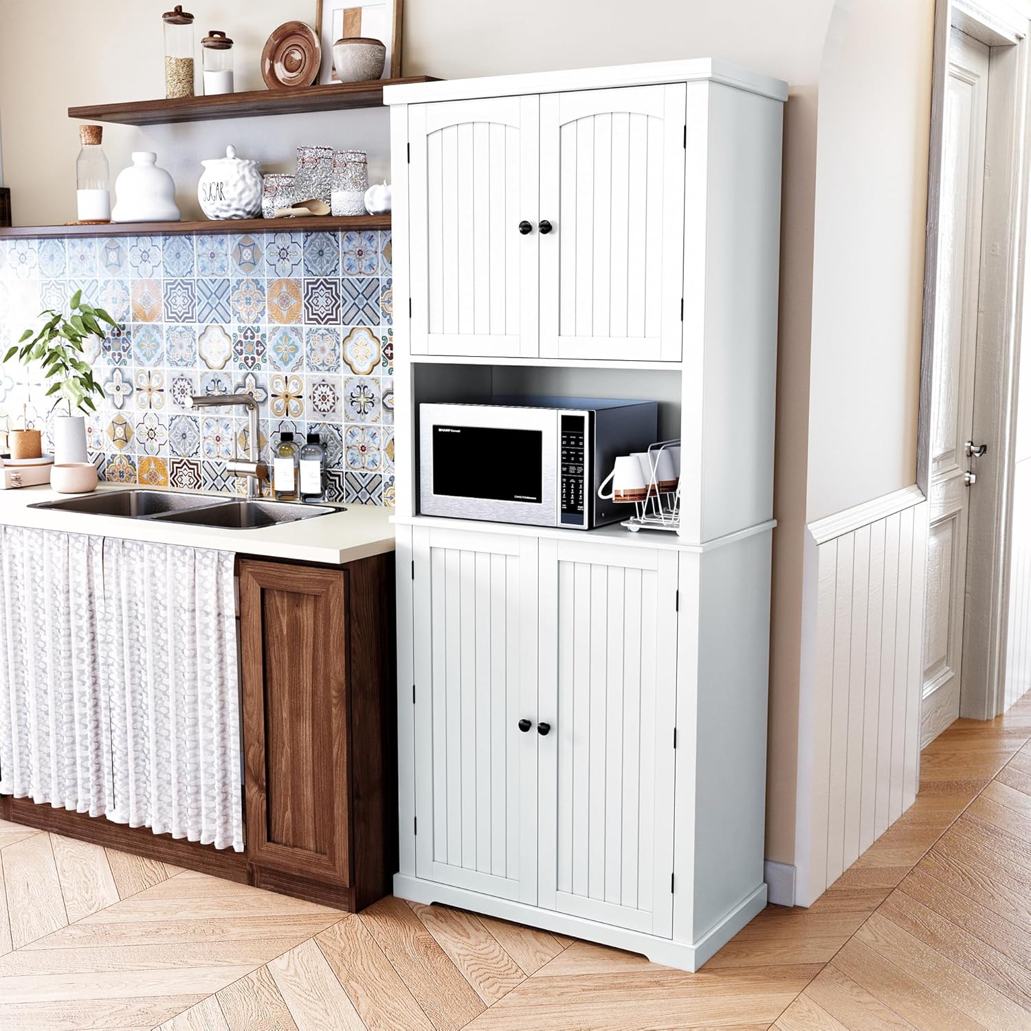 HLR® 72" Kitchen Pantry Storage Cabinet, Freestanding Larder Cupboard, Kitchen Hutch Cabinet