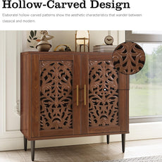 HLR® Accent Cabinet with 2 Doors, Vintage Hollow Carving Buffet Cabinet, Sideboards and Buffets