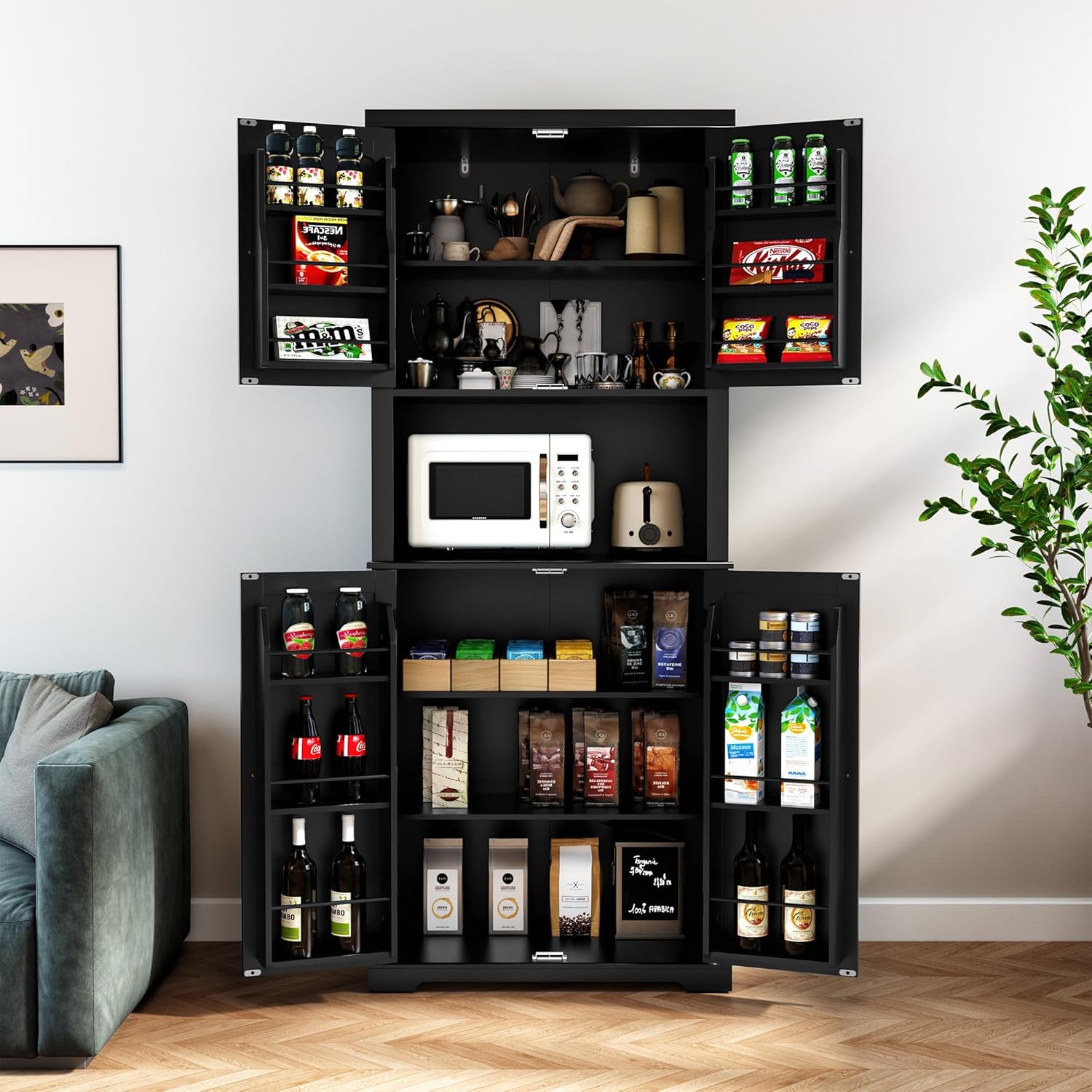 HLR® 72" Kitchen Pantry Storage Cabinet, Freestanding Larder Cupboard, Kitchen Hutch Cabinet