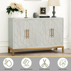 HLR® Akzentschrank mit 4 Türen und Regalen, Sideboard-Buffetschrank mit Goldrand