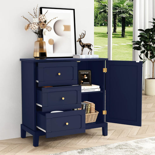 HLR® Accent Cabinet with 3 Drawers and Door, Wooden Storage Cabinet with Shelves