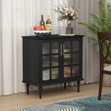 Buffet vintage HLR® avec 2 portes en verre à treillis, meuble d'appoint en bois 