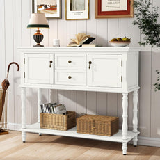 HLR® Console Table with 2 Drawers, Retro Entryway Table with 2 Door Cabinets and Open Storage Shelf