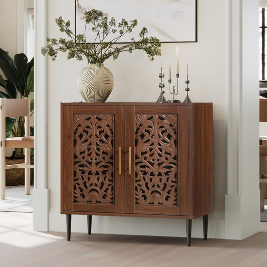 HLR® Accent Cabinet with 2 Doors, Vintage Hollow Carving Buffet Cabinet, Sideboards and Buffets