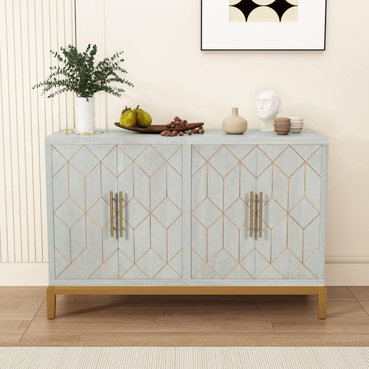 HLR® Akzentschrank mit 4 Türen und Regalen, Sideboard-Buffetschrank mit Goldrand