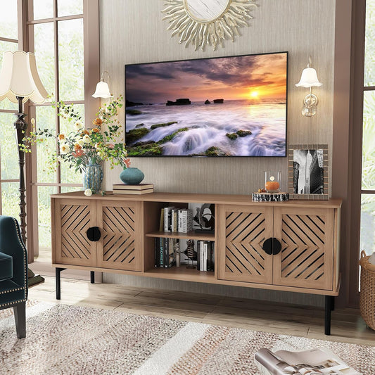 HLR® 63" Modern TV Stands for Living Room, Long Entertainment Center with Storage, TV Console for 55 60 65 70 Inch TV