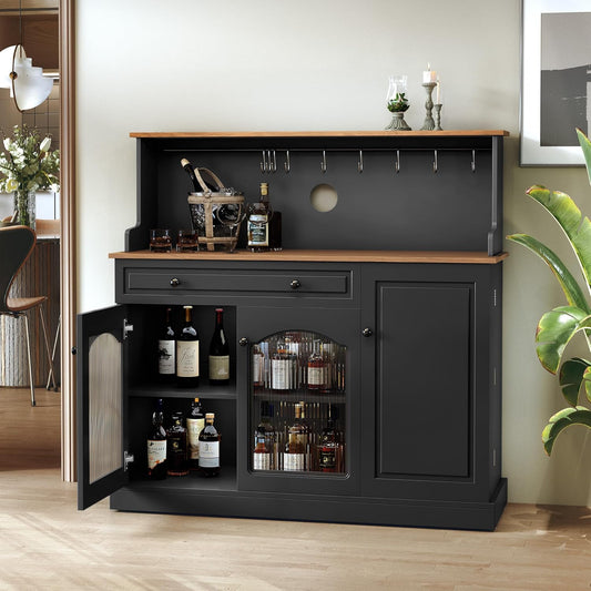 HLR® Farmhosue Coffee Bar Cabinet with Hutch - 48” Morden Buffet Cabinet