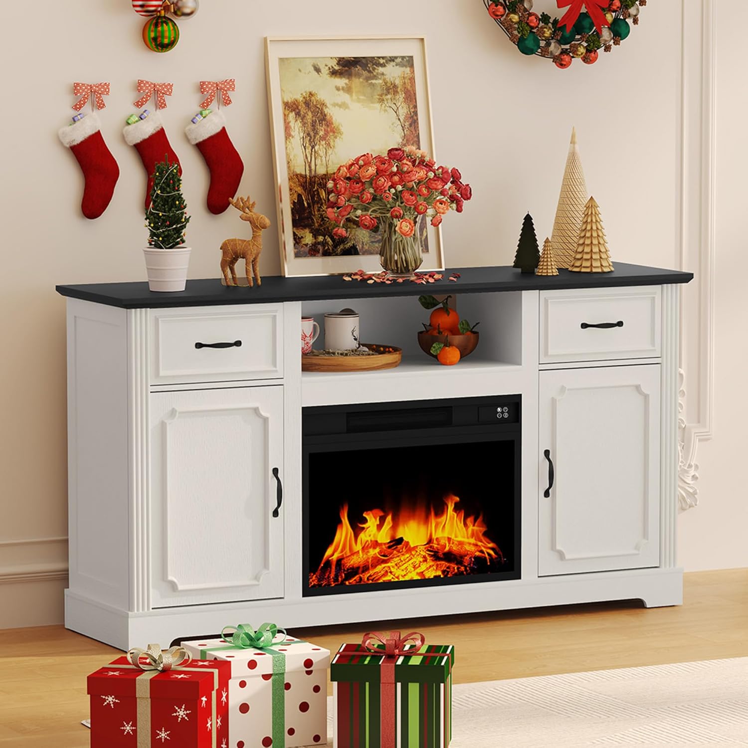 HLR® Fireplace TV Stand for TV up to 65'', Consoles Cabinet with Adjustable Shelves