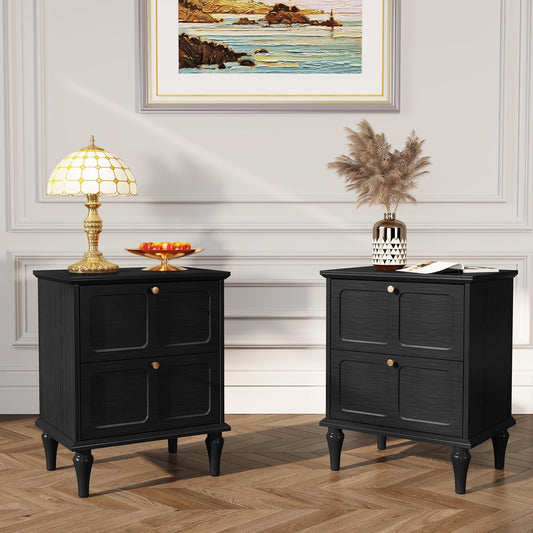 HLR® Mid-Century Modern Nightstand Set of 2, with Storage Drawers and Solid Wood Legs