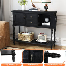 HLR® Console Table with 2 Drawers, Retro Entryway Table with 2 Door Cabinets and Open Storage Shelf