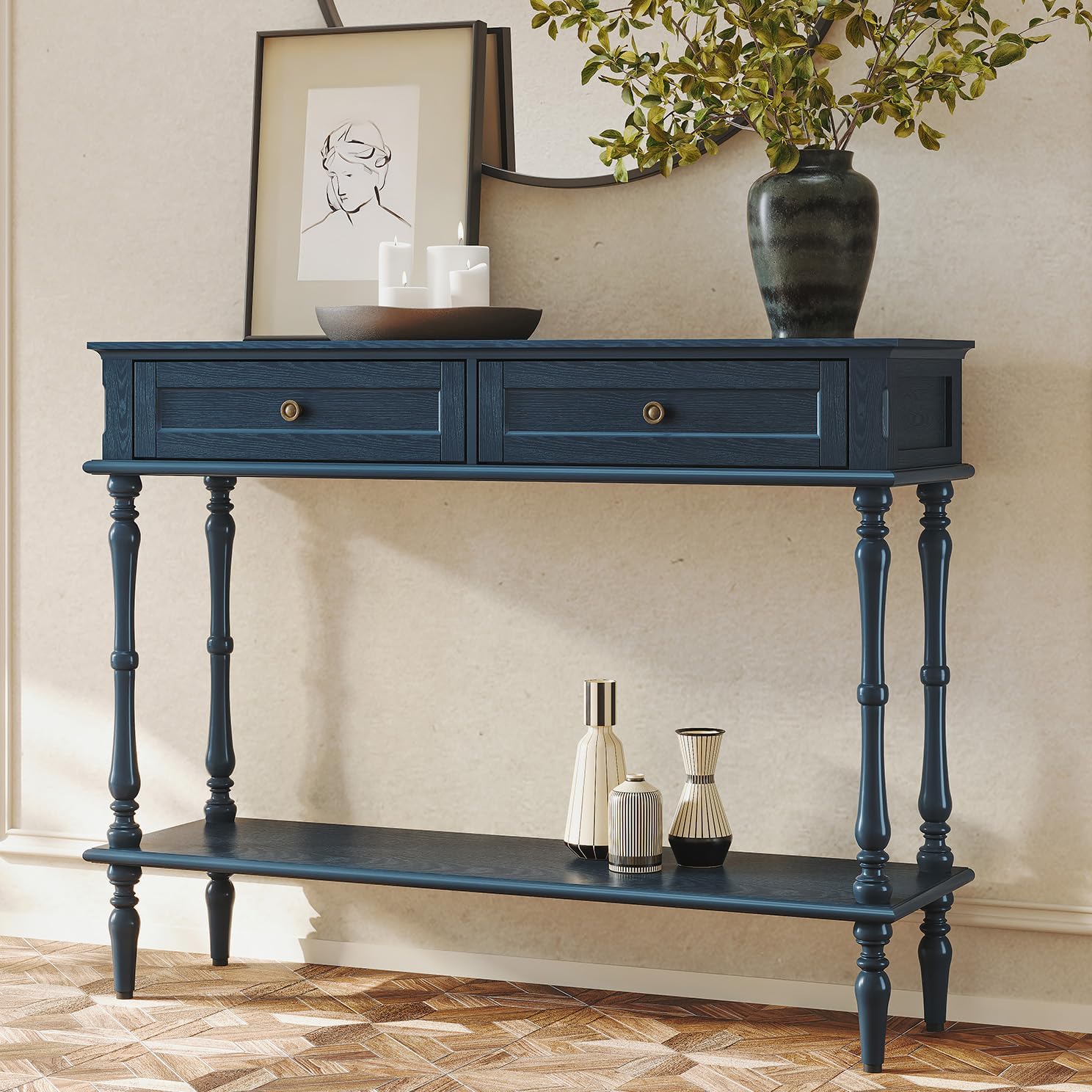 (Newest) HLR® Console Table for Entryway with 2 Drawers-Minimal Assembly,Black Retro Entryway Table