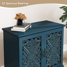 HLR® Accent Cabinet with 2 Doors, Vintage Carved Wood Storage Cabinet, Sideboard Buffet Cabinet