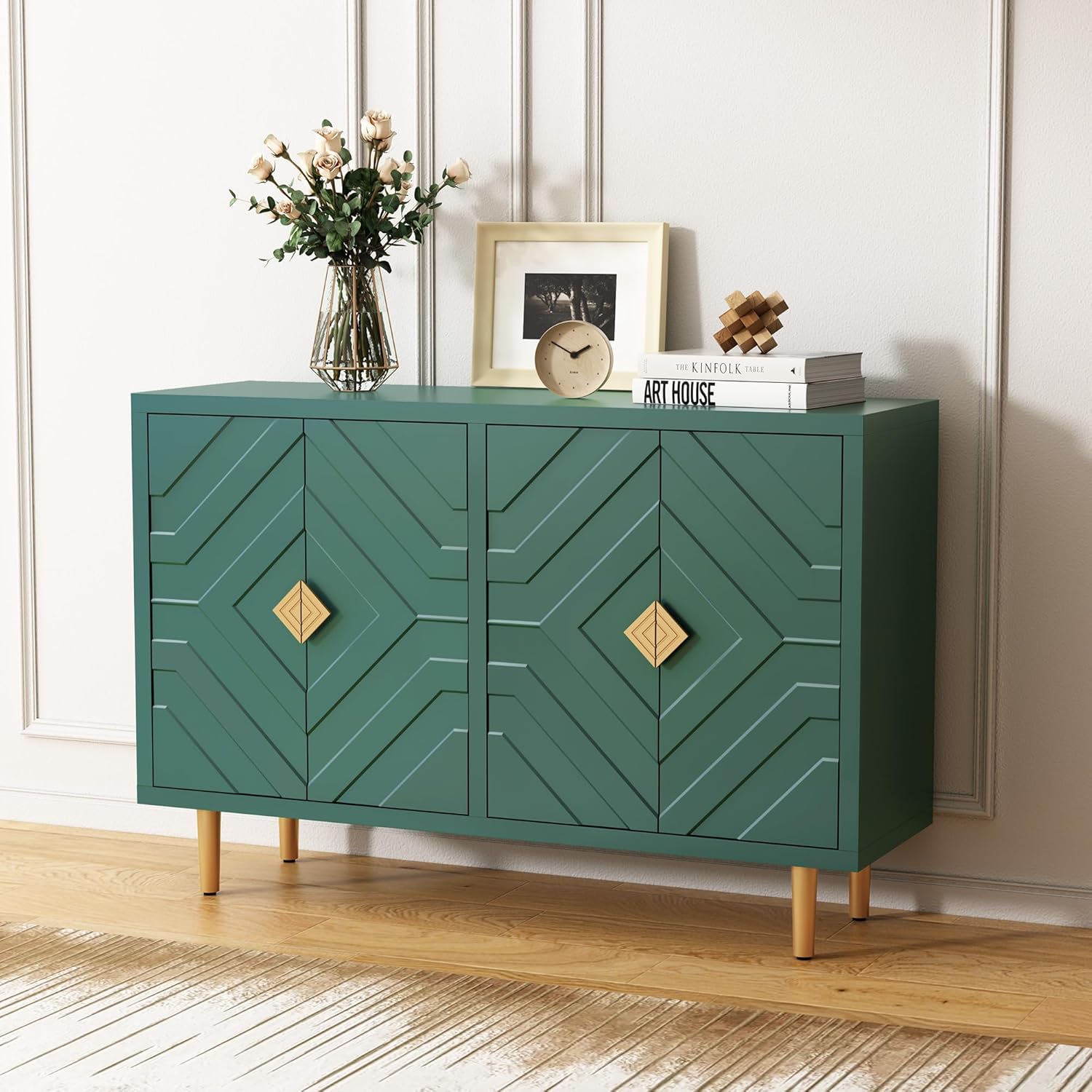 HLR® 48'' Buffet Cabinet with 4 Doors and Shelves, Modern Credenza Storage Cabinet
