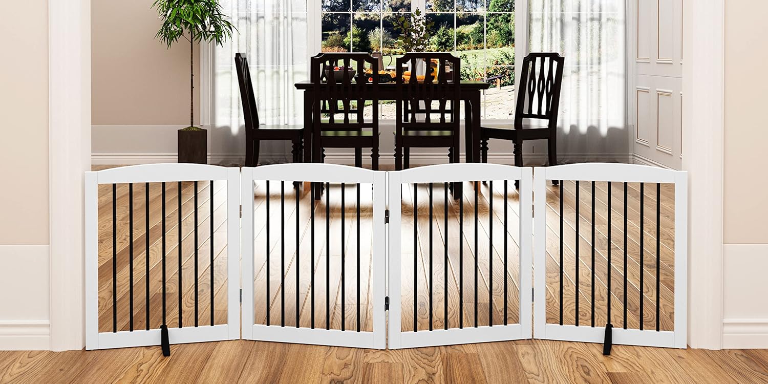 HLR® Freestanding Pet Gate for Dogs, Foldable Wooden Dog Gate, Indoor Pet Barrier for Stairs