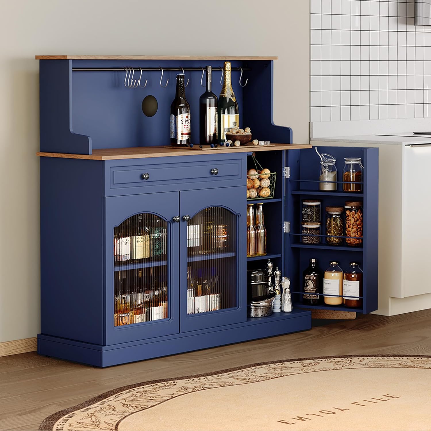 HLR® Farmhosue Coffee Bar Cabinet with Hutch - 48” Morden Buffet Cabinet