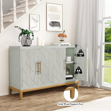 HLR® Akzentschrank mit 4 Türen und Regalen, Sideboard-Buffetschrank mit Goldrand