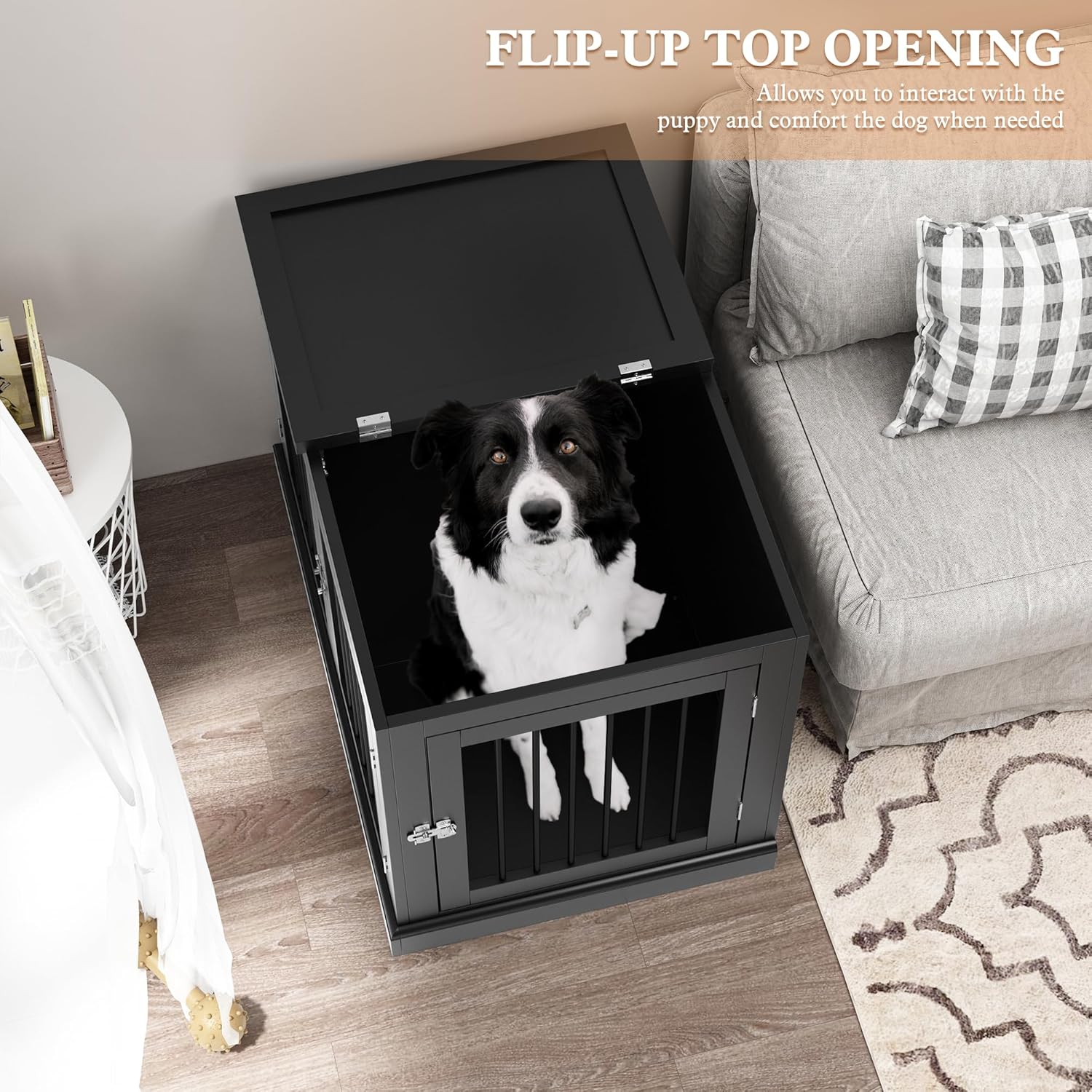 HLR® Furniture Style Dog Crate with Cushion, Dog Kennel Medium, Pet Crates, Dog Cage
