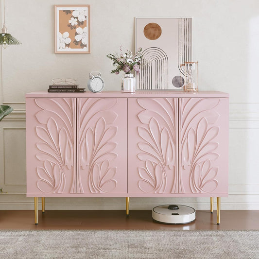 HLR® Sideboard Buffet Cabinet with 3D Flower Pattern, Accent Cabinet