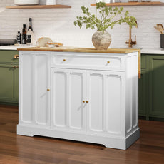HLR® Kitchen Island Cart with Storage, Carved Doors Modern Rolling Islands with Drop Leaf