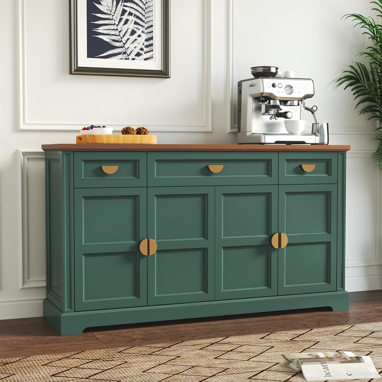 (Newest) HLR® 60” Large Buffet Sideboard Cabinet with 4 Doors and 3 Drawers Shaker Style