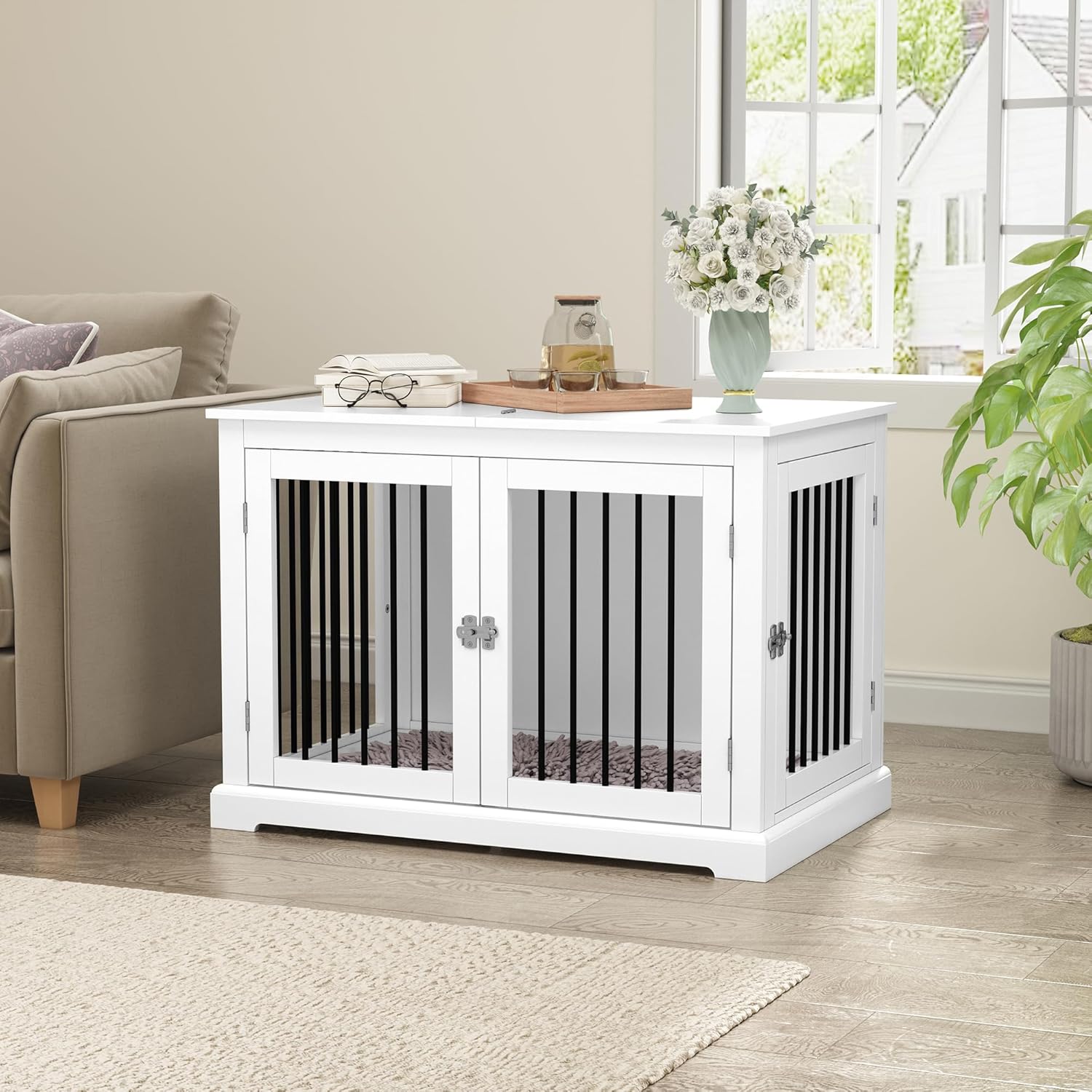 HLR® Furniture Style Dog Crate with Cushion, Dog Kennel Medium, Pet Crates, Dog Cage