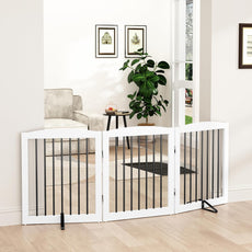 HLR® Freestanding Pet Gate for Dogs, Foldable Wooden Dog Gate, Indoor Pet Barrier for Stairs