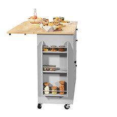 HLR 50.39" Kitchen Island with Storage, Wood Top Cart with Drop Leaf and Wheels, Gray