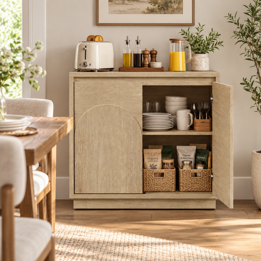 HLR 31.5'' Sideboard Buffet Cabinet, Mid-Century Wood Accent Cabinet with 2 Doors Storage for Living, Beige