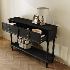 HLR 47" Mid Century Console Table, Aged Finish Entryway Table with Storage Shelf for Hallway, Black