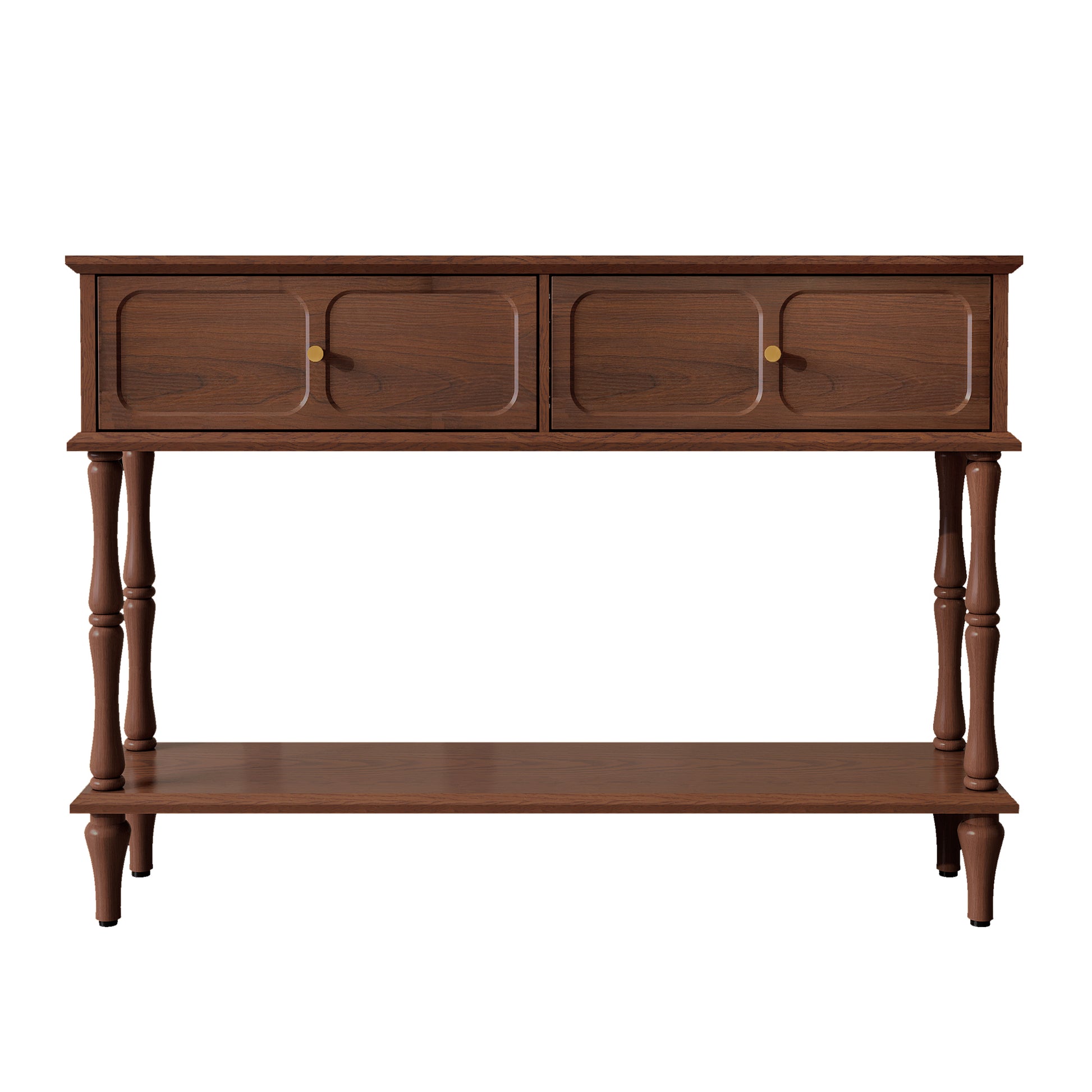 HLR 47" Mid Century Console Table, Aged Finish Entryway Table with Storage Shelf for Hallway, Brown