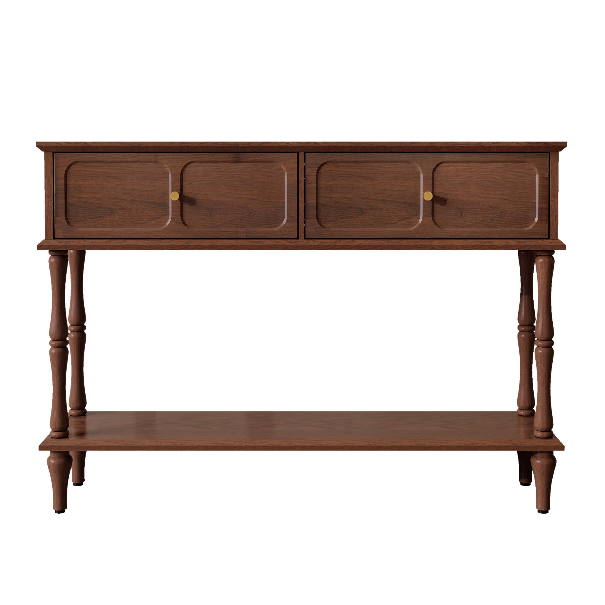 HLR 47" Mid Century Console Table, Aged Finish Entryway Table with Storage Shelf for Hallway, Brown
