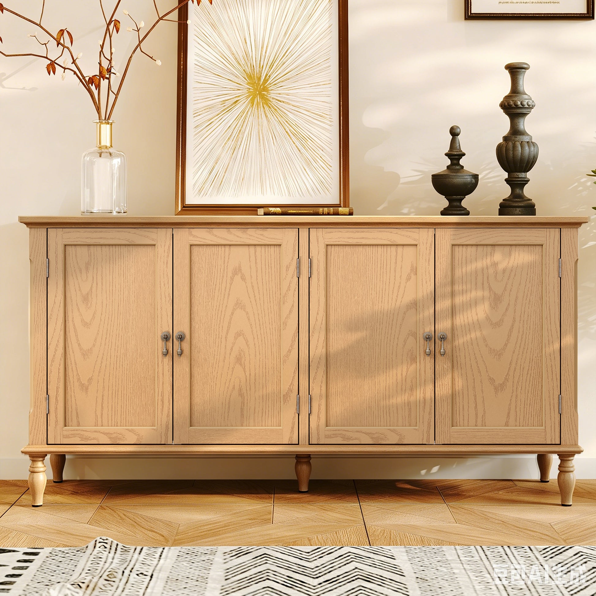 HLR 58'' Large Sideboard Buffet Cabinet with Storage, 4 Doors Modern Credenza Table for Living Room, Wood