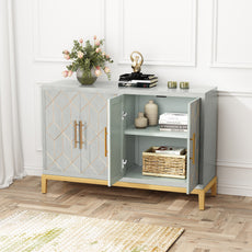 HLR 48" Modern Wood Credenzas & Sideboards with Gold Trim, Storage Cabinet with 4 Doors, Green