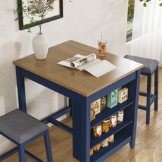 HLR Farmhouse Dining Table Set for 2, Small Kitchen Table Chairs Set of 2 with Tufted for Apartment, Blue