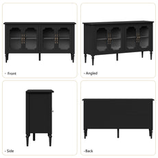 HLR 58'' Large Sideboard Buffet Cabinet with Storage, 4 Glass Modern Credenza Table for Kitchen, Black