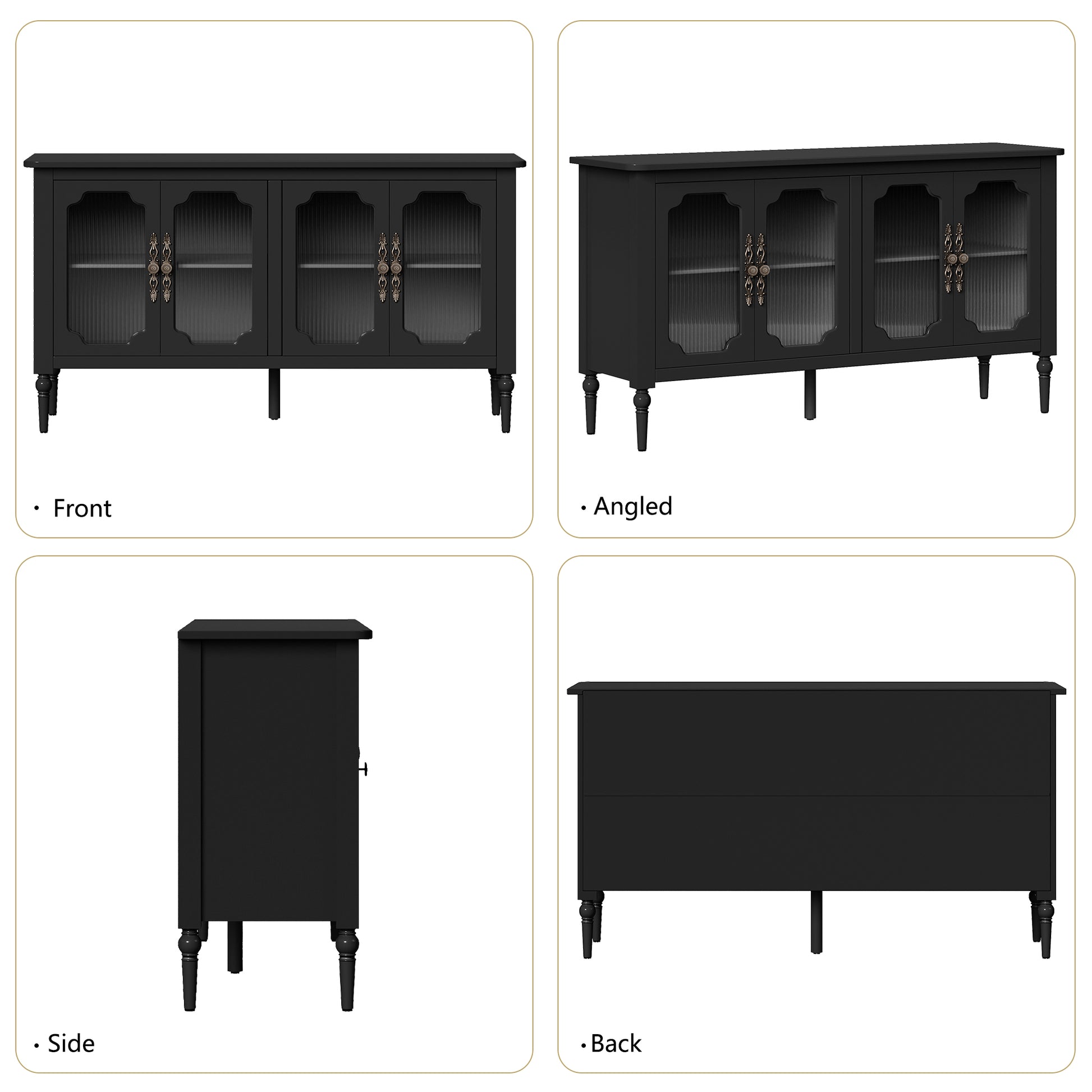 HLR 58'' Large Sideboard Buffet Cabinet with Storage, 4 Glass Modern Credenza Table for Kitchen, Black