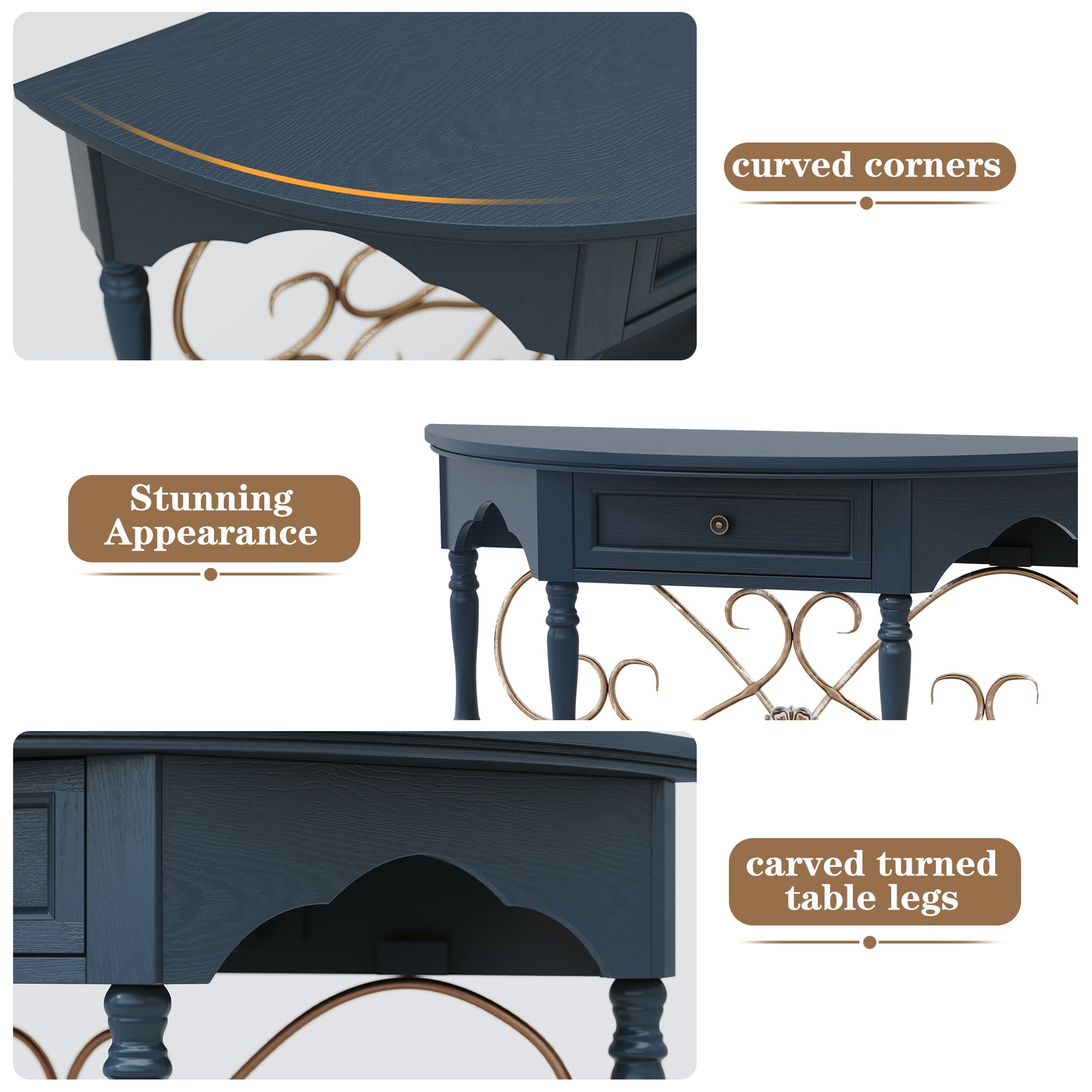 HLR 40" Mid Century Console Table with Drawer, Assembled Entryway Table with Storage for Hallway, Blue