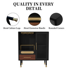 CBJCBJ Modern Coffee Bar Cabinet with Storage, Wine Cabinet with Glass Racks, Sideboard for Living Room,Black