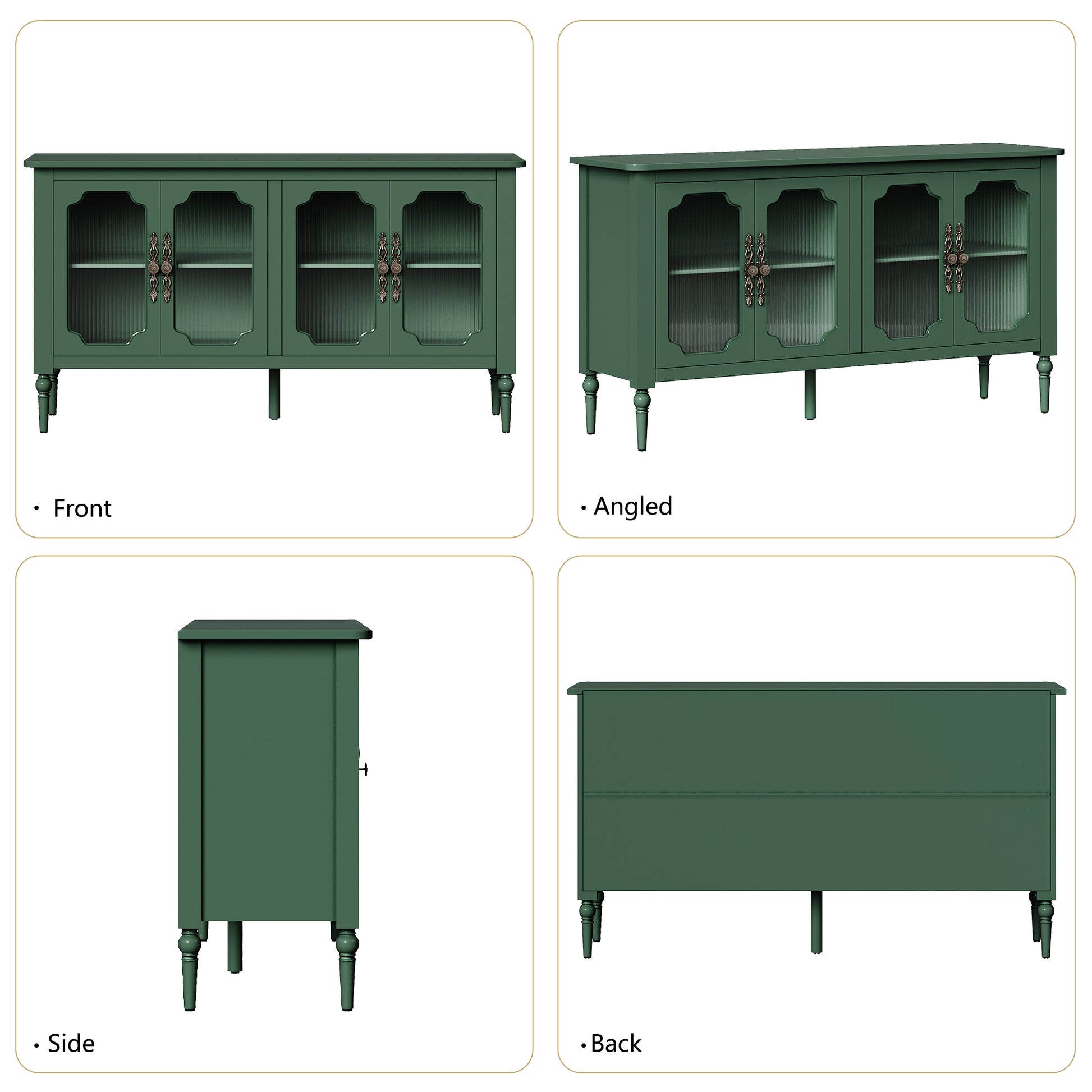 HLR 58'' Large Sideboard Buffet Cabinet with Storage, 4 Glass Modern Credenza Table for Kitchen, Green