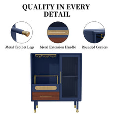 CBJCBJ Modern Coffee Bar Cabinet with Storage, Wine Cabinet with Glass Racks, Sideboard for Living Room,Blue