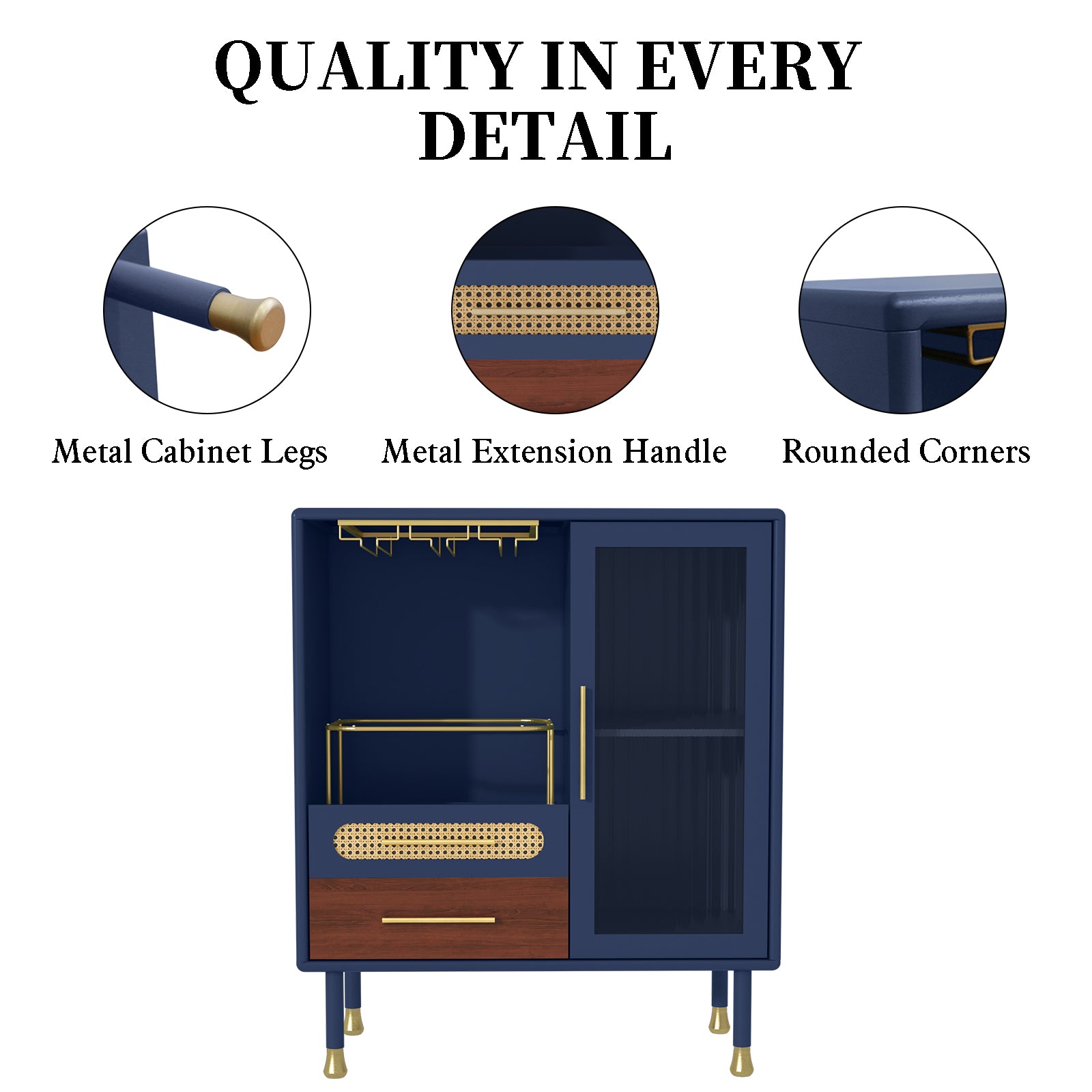 CBJCBJ Modern Coffee Bar Cabinet with Storage, Wine Cabinet with Glass Racks, Sideboard for Living Room,Blue