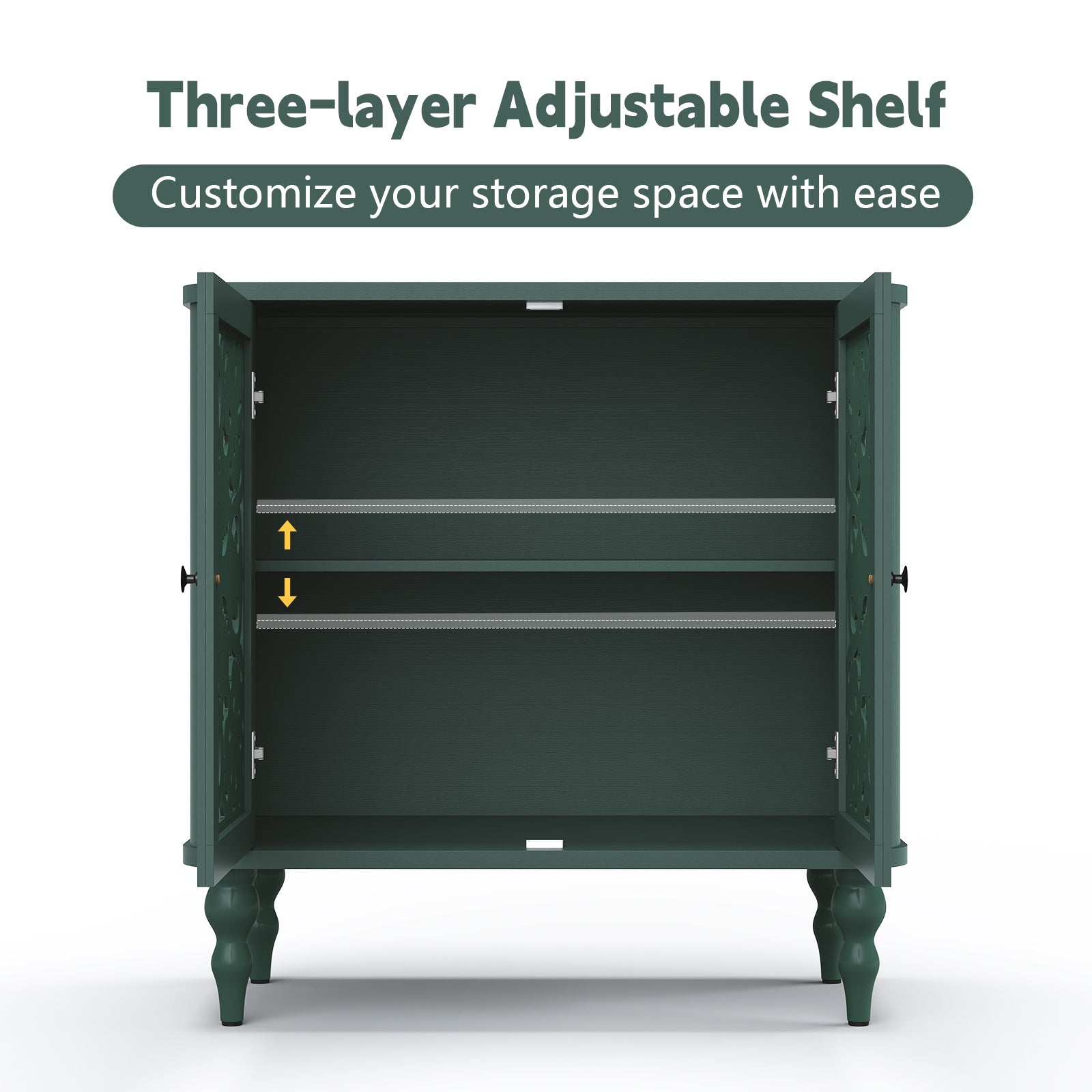 HLR 31.5"W Mid Century Rounded Corners Sideboards Buffets Cabinet with 2 Doors Storage for Kitchen Dining, Green