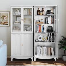 CBJCBJ Modern Bookcase with Storage, Display Cabinet with Glass Doors, Storage Cabinet with Adjustable Shelves,White