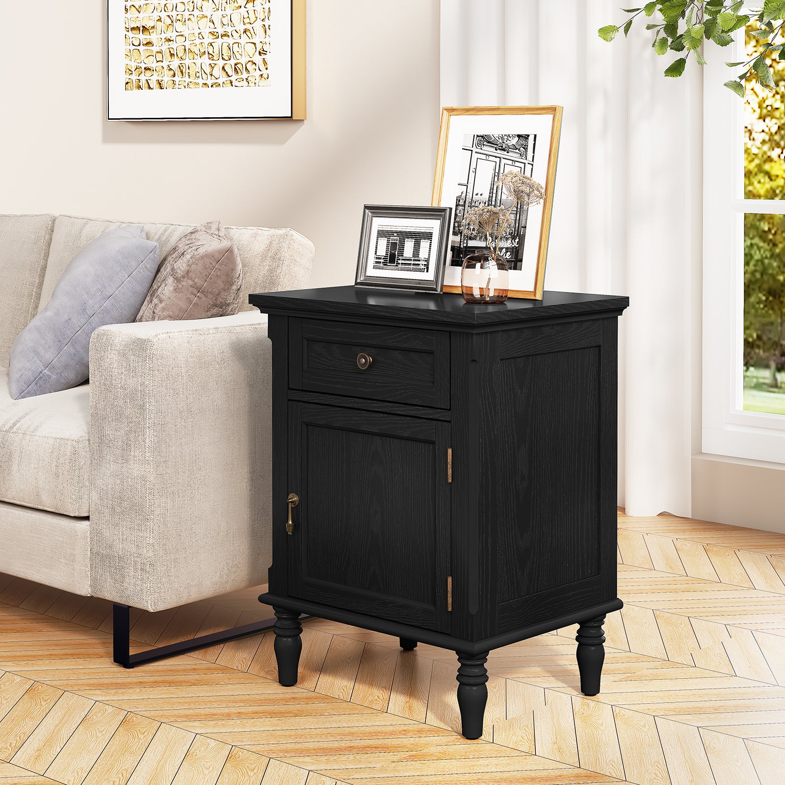 HLR 25"H Nightstands Set of 2, Modern Retro Bedside Table with Drawer, End Table for Bedroom, Black