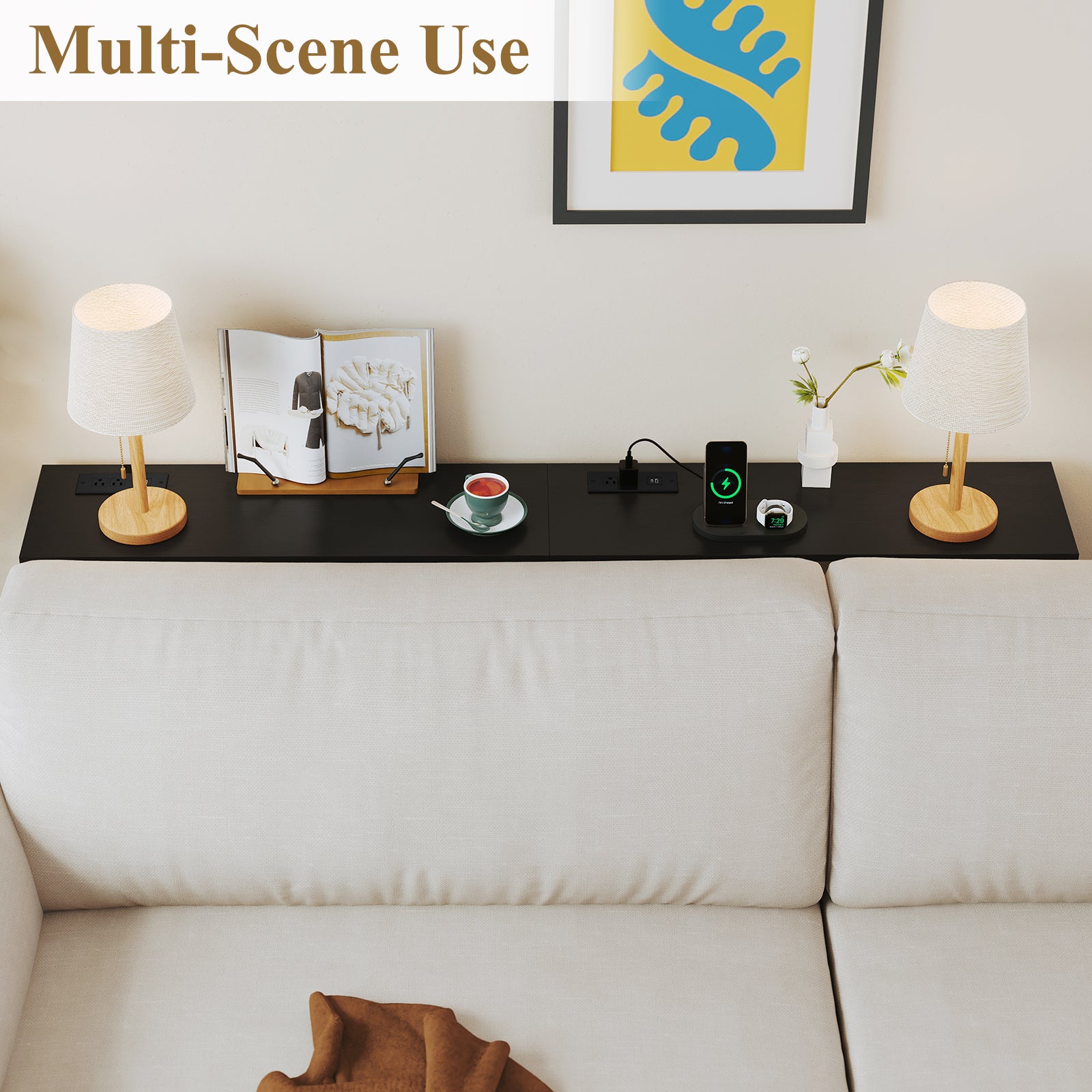 CBJCBJ Narrow Console Table with Charging Station, 2-Tier Simple Entryway Table for Living Room Hallway,Blue