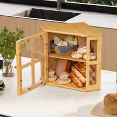 CBJCBJ Bamboo Bread Box, 2-Tier Countertop Storage Rack, Modern Retro Pantry Decor,Wood