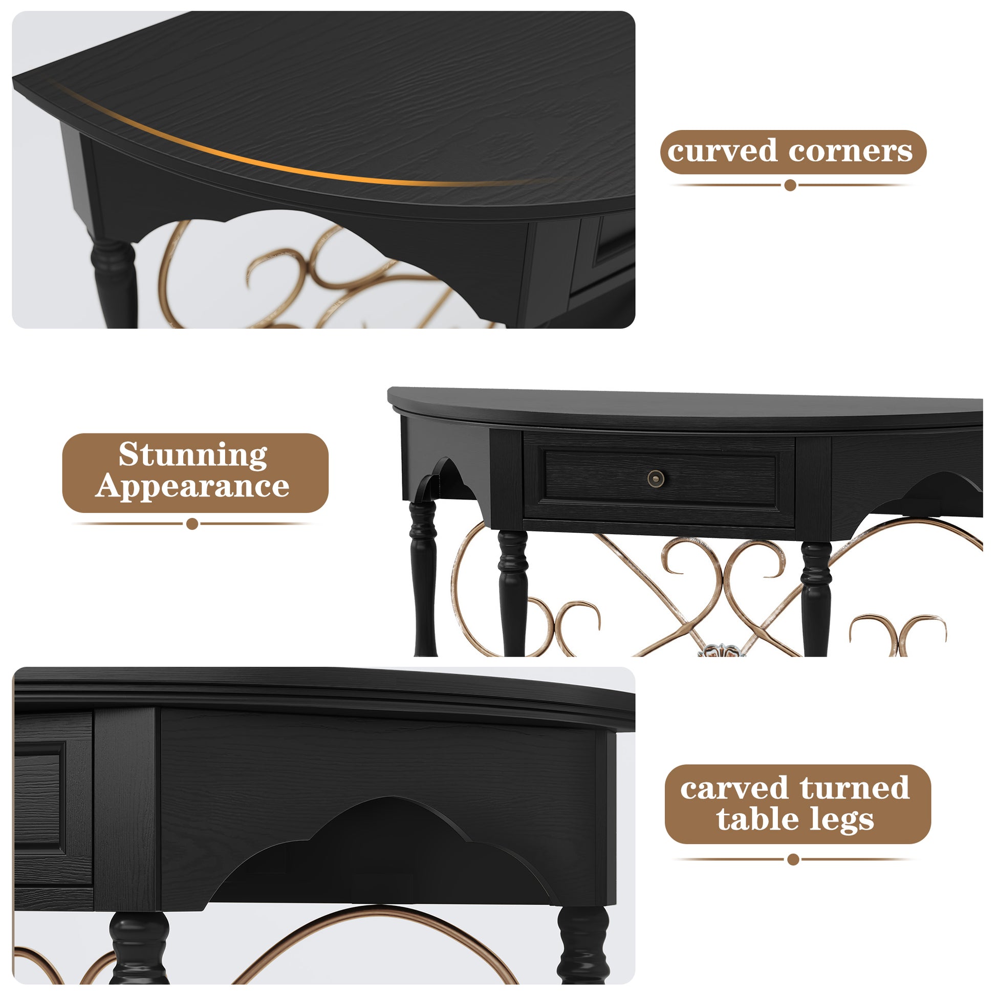HLR 40" Mid Century Console Table with Drawer, Assembled Entryway Table with Storage for Hallway, Black