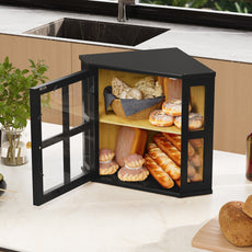 CBJCBJ Bamboo Bread Box, 2-Tier Countertop Storage Rack, Modern Retro Pantry Decor,Black