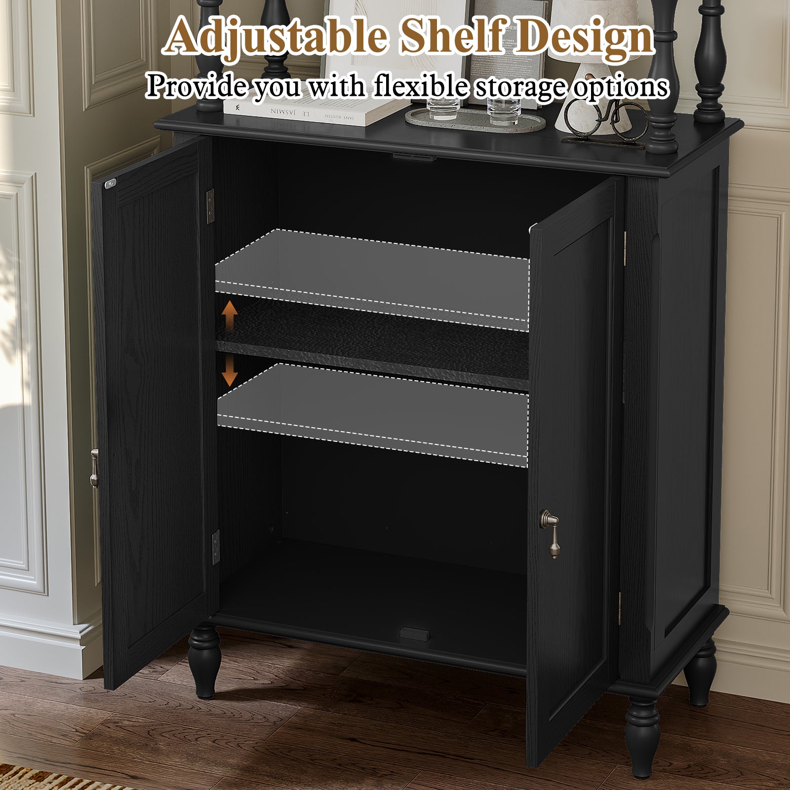 CBJCBJ 77.5" Retro Bookcase with Storage Cabinet and Removable Display Shelf, Suitable for Living Room, Study Room,Black