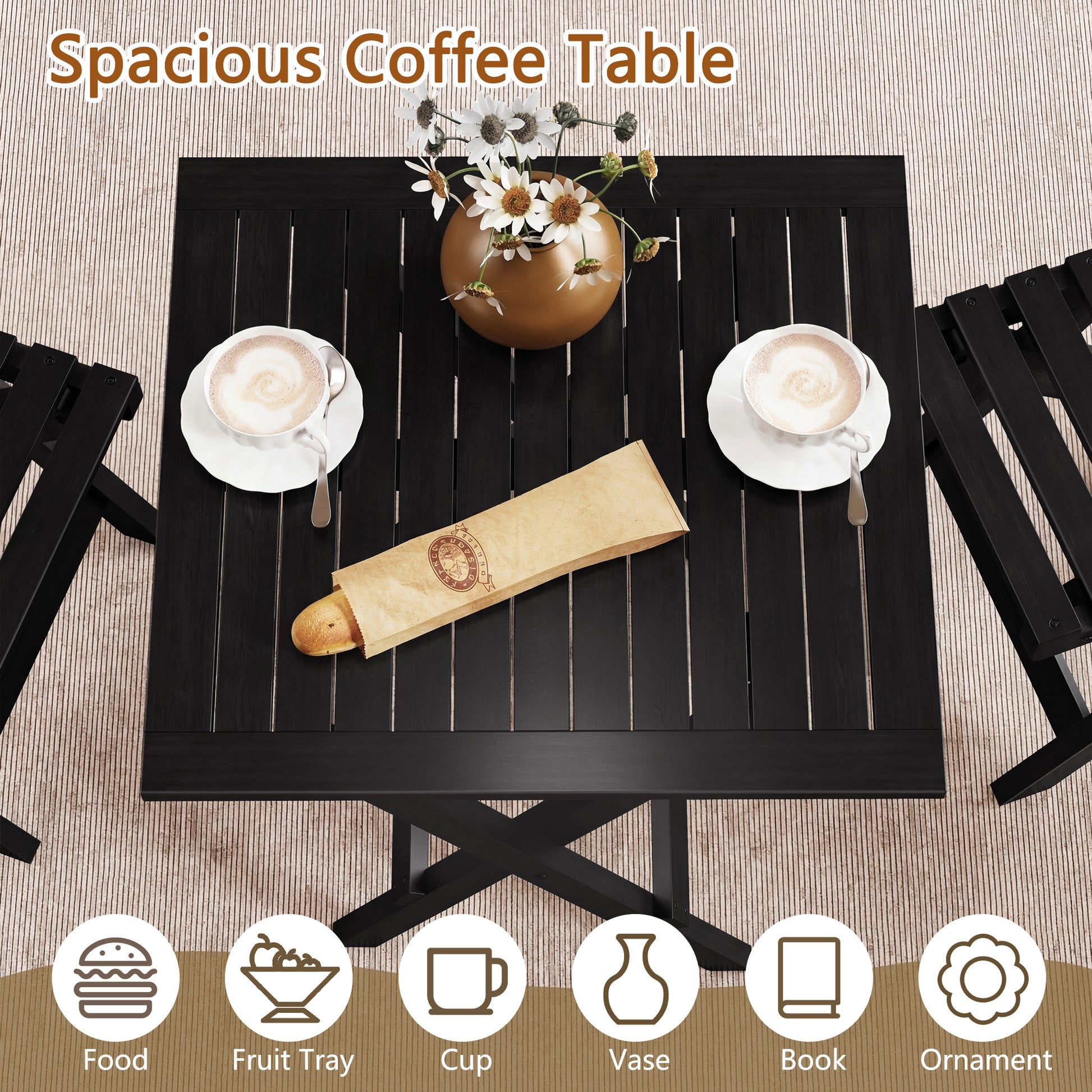 HLR 3-Piece Folding Bistro Table and Chairs Set, Outdoor Patio Solid Wood Furniture Sets with Table Outdoor Garden, Black